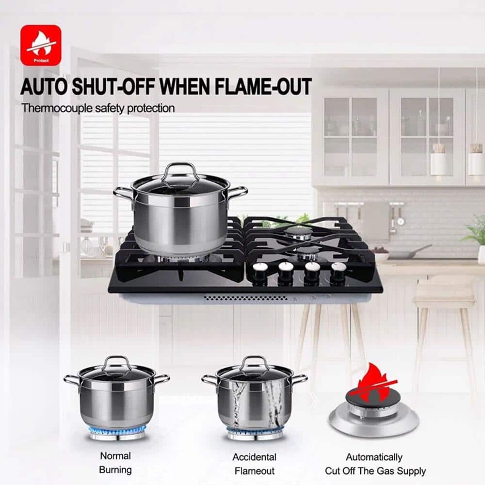 24-inch Black Tempered Glass 4-Burner Propane Gas Cooktop