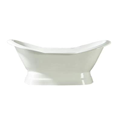 Oxnard 72 in. Cast Iron Double Slipper Flatbottom Non-Whirlpool Bathtub in White with Faucet Holes