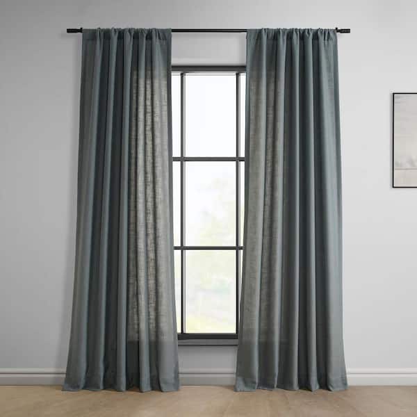 Exclusive Fabrics & Furnishings Dark Grey Classic Faux Linen Rod Pocket Light Filtering Curtain - 50 in. W x 108 in. L (1 Panel)