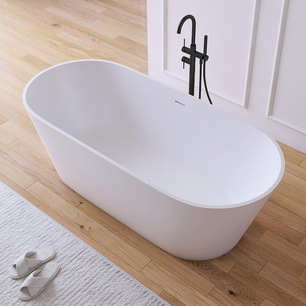 Maria 67 in. x 32 in. Stone Resin Solid Surface Matte Flatbottom Freestanding Soaking Bathtub in White