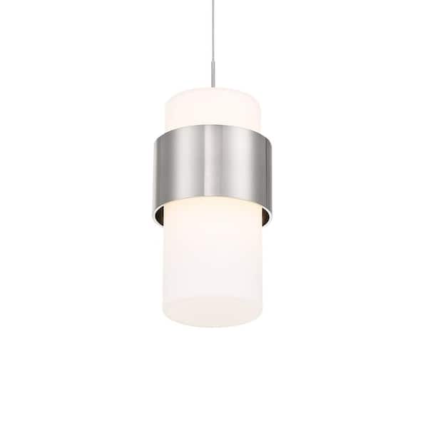WAC Lighting Banded 150-Watt Equivalent Integrated LED Brushed Nickel Mini Pendant with Glass Shade