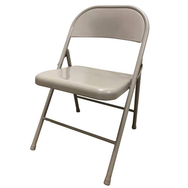 PRIVATE BRAND UNBRANDED Beige Metal Stackable Folding Chair