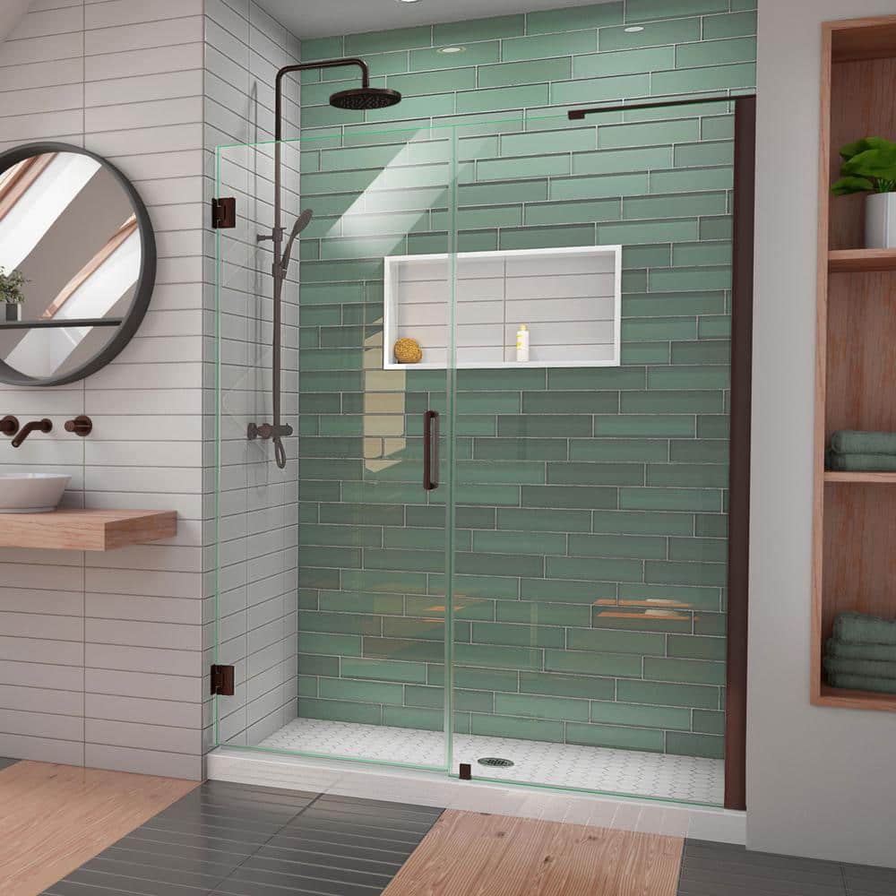 Unidoor-LS 61'' Frameless Clear Glass Swing Shower Door with Bronze Hardware