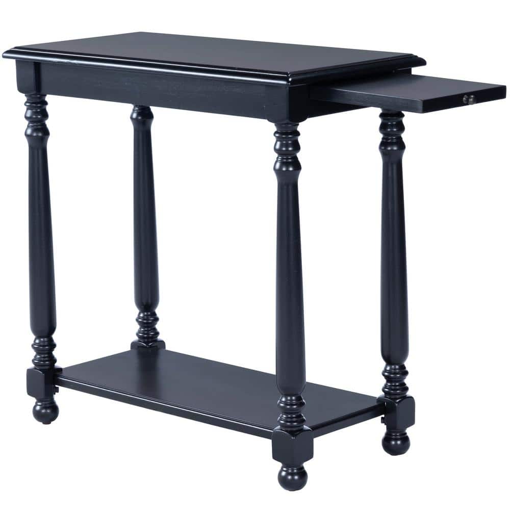 Devane Black Licorice Chairside Table with Pullout Shelf