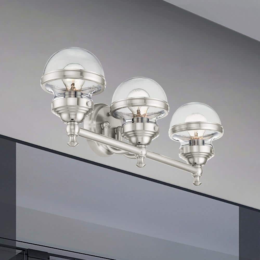 Brushed Nickel 3-Light Vanity with Clear Glass Shades