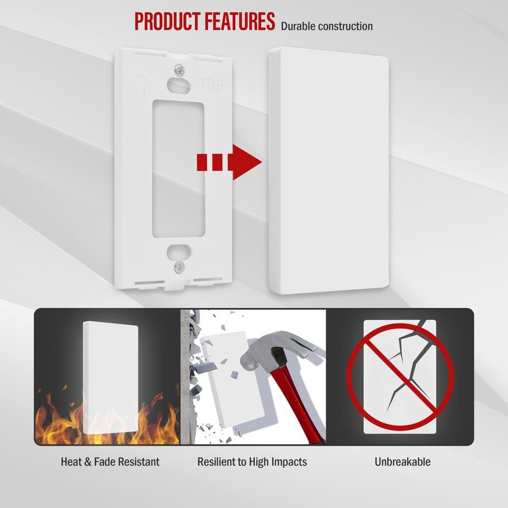 White Polycarbonate Thermoplastic Screwless Wall Plate Cover Set