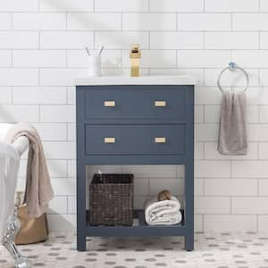 VIOLA 24 in. W Bath Vanity in Monarch Blue Finish with Ceramics Integrated Vanity Top with White Basin