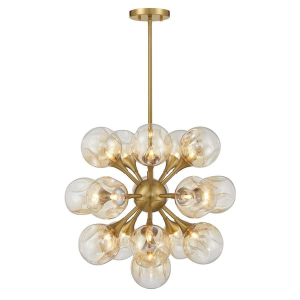 Matisse 16-Light Warm Brass Mid-Century Modern Contemporary Sputnik Chandelier with Gold Plated Glass Shades