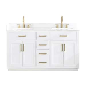 Gavino 60 in. W x 22 in. D x 34 in. H Bath Vanity in White with Grain White Composite Stone Top