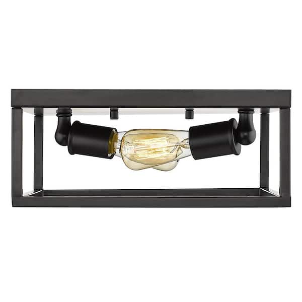 Golden Lighting - Wesson 12 in. 2-Light Black Flush Mount