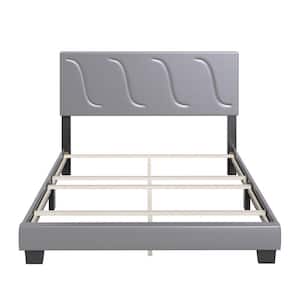 Brussels Grey Faux Leather King Platform Bed Frame and Headboard