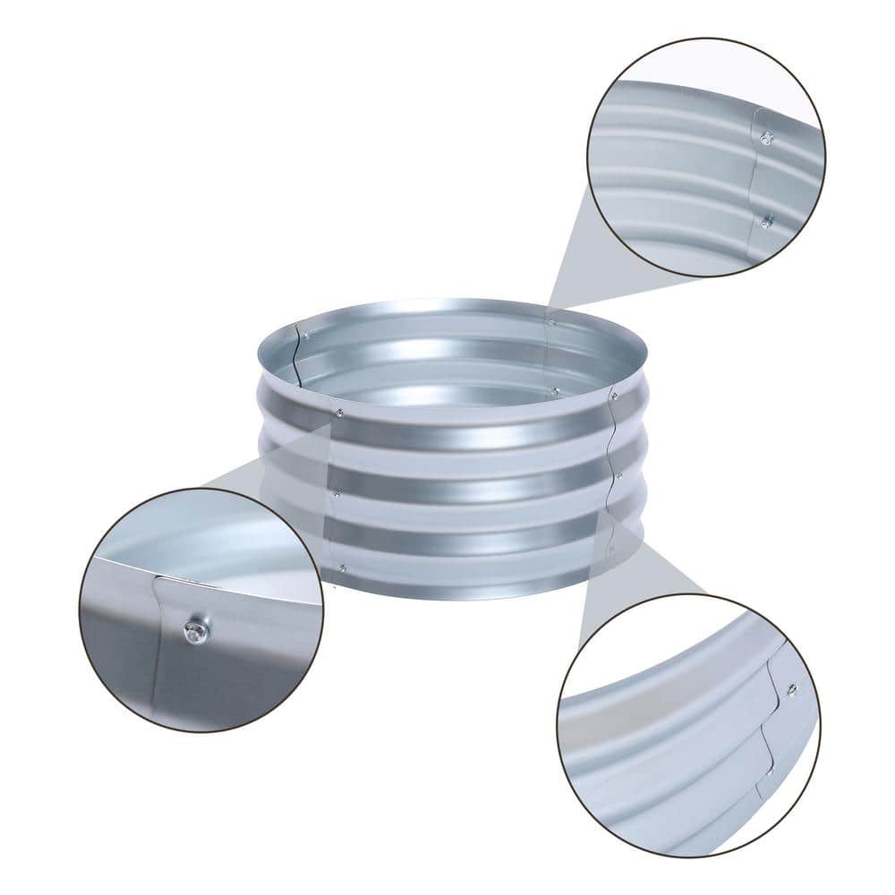 24.25" Silver Galvanized Metal Round Raised Garden Bed Planter