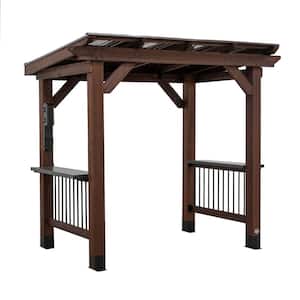 Saxony 8 ft. x 5 ft. All Cedar Wood Grill Gazebo with Hard Top Steel Roof, Powder Coated Steel Countertops and Electric