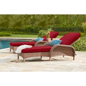 Beacon Park Brown Wicker Outdoor Patio Chaise Lounge with CushionGuard Chili Red Cushions