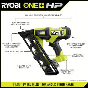 ONE+ HP 18V Brushless Cordless 15-Gauge 34° Angled Finish Nailer (Tool Only)