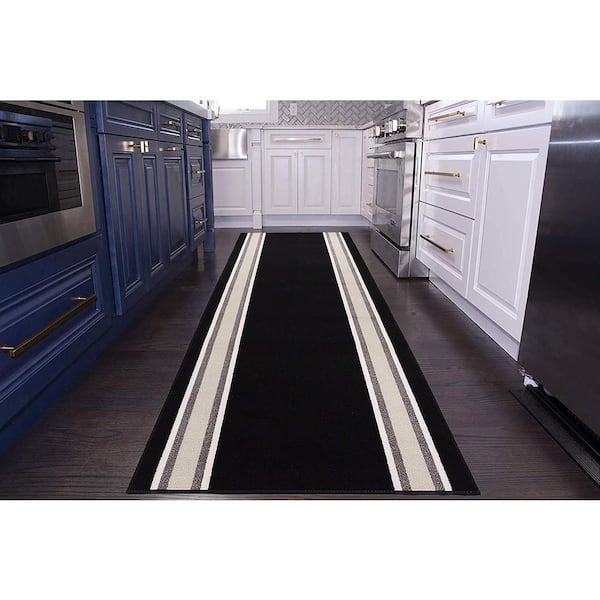 Solid Border Design Cut to Size Black Color 31 .5" Width x Your Choice Length Custom Size Slip Resistant Runner Rug