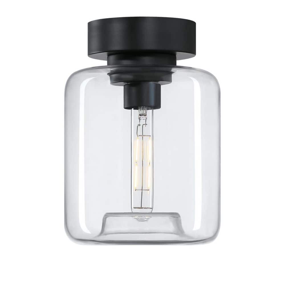 Matte Black and Clear Glass 8" Semi-Flush Ceiling Light