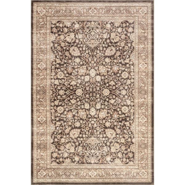 nuLOOM Cerise Floral Faded Spill-Proof Machine Washable Dark Brown 8 ft. x 10 ft. Area Rug