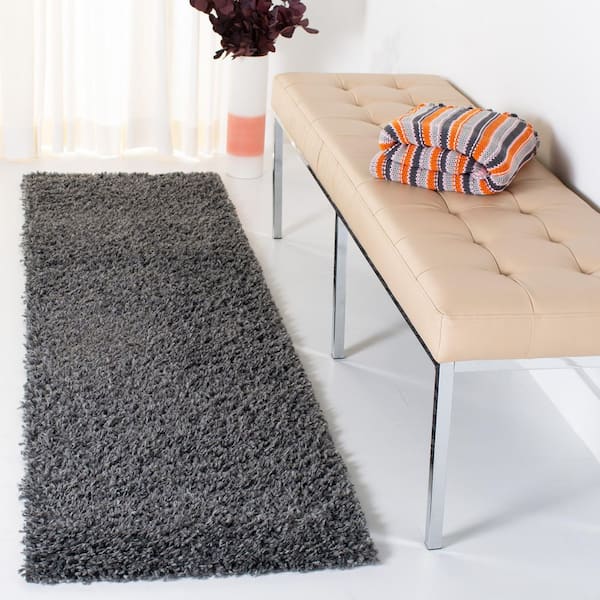 August Shag Charcoal 2 ft. x 11 ft. Solid Runner Rug