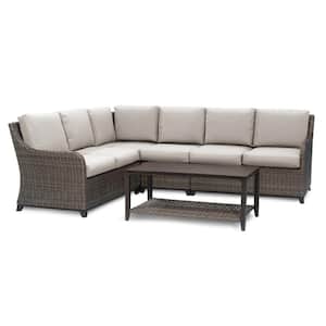 Mitchell 5-Pieces Wicker Outdoor Sectional Set with Sunbrella Cast Ash Cushions
