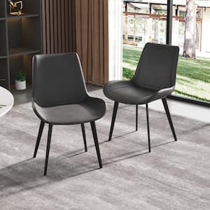 Gray PU Leather Dining Chair Set With Metal Legs (Set of 4)