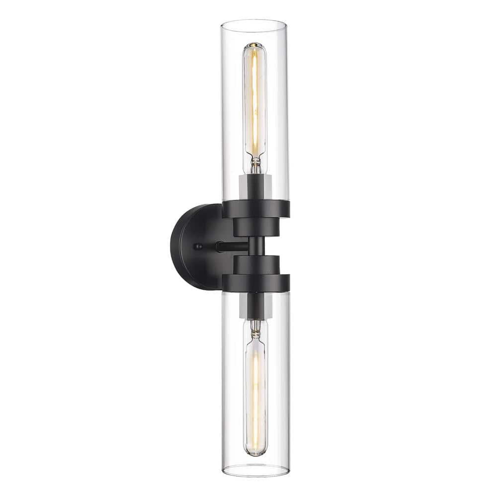 Trending 4.72 in. 2-Light Black Modern Smart Home Wall Sconce with Clear Gl