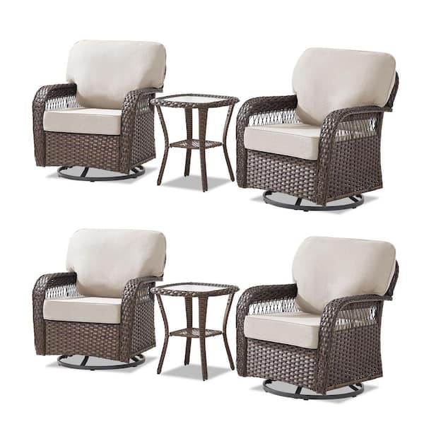 6-Piece Wicker Patio Conversation Set, Outdoor Swivel Chairs, with Beige Cushions,Widen the backrest