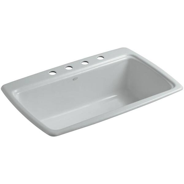 KOHLER Cape Dory Drop-In Cast-Iron 33 in. 4-Hole Single Bowl Kitchen Sink in Ice Grey