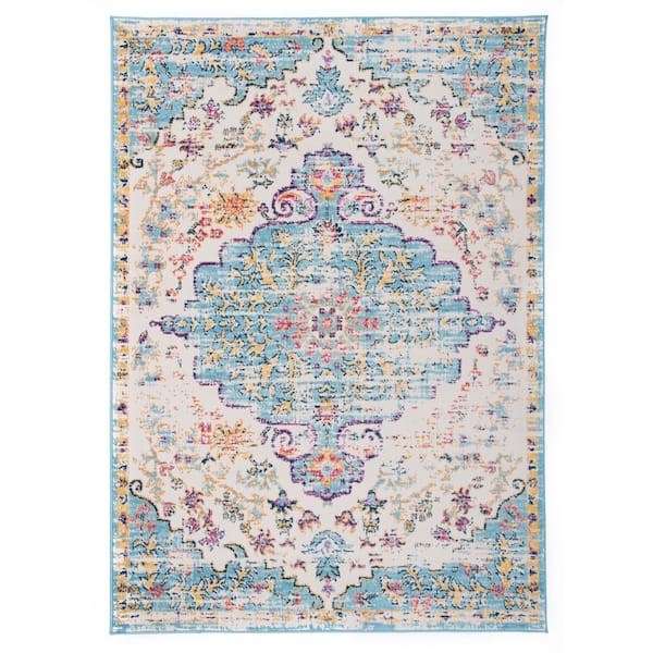 World Rug Gallery Vintage Traditional Bohemian 3 ft. 3 in. x 5 ft. Blue Area Rug