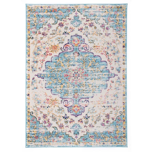 World Rug Gallery Vintage Traditional Bohemian 7 ft. 10 in. x 10 ft. Blue Area Rug