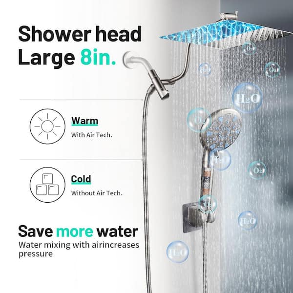 Rainfull 2-in-1 9-Spray Patterns Adjustable Fixed Shower Head with Filter 2.5 GPM and Handheld Shower Head in Nickel