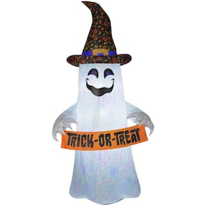 96.06 in. Tall Airblown-Mixed Media-Iridescent Ghost Holding Banner-LG