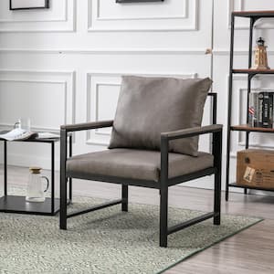 Callista Gray Modern Upholstered PU Leather Accent Chair with Black Powder Coated Metal Frame