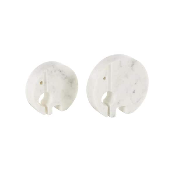 Litton Lane White Marble Circular Abstract Elephant Sculpture with Gray Marble Veins and Cutouts (Set of 2)