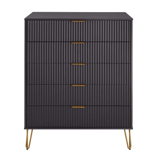 Manhattan Comfort DUMBO Black Modern 5-Drawer 35.19 in. W Dresser
