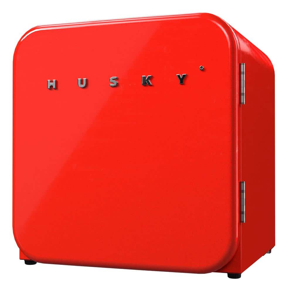 Husky 1.5 cu. ft. Freestanding Countertop Retro Mini Fridge, Up to 40 cans, Reversible Door and Quiet Operation, Red