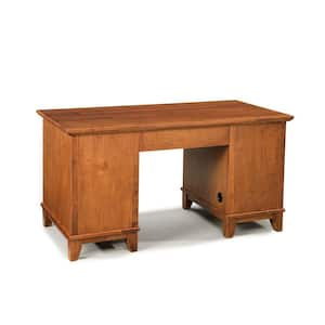 Arts and Crafts 58 in. Rectangular Oak 5-Drawer Computer Desk