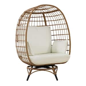 Fredo Light Brown Swivel Wicker Egg Cuddle Outdoor Lounge Chair