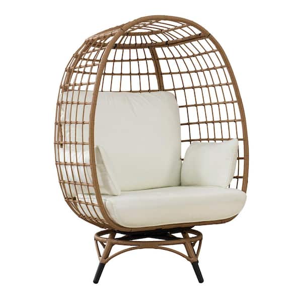 Sunjoy Fredo Light Brown Swivel Wicker Egg Cuddle Outdoor Lounge Chair