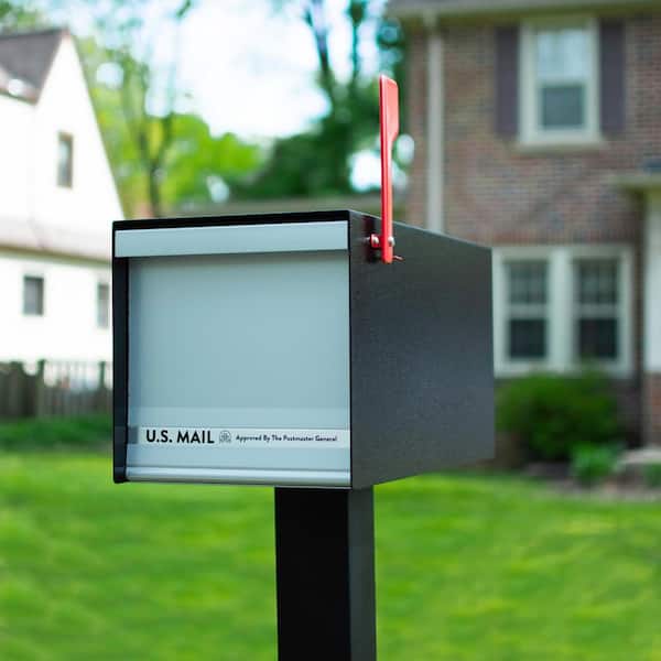 MailMax Textured Black & Silver, Large, Galvanized Steel & Aluminum, Post-Mount Mailbox