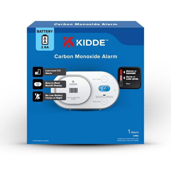 AA Battery-Powered Carbon Monoxide Detector with Low-Level CO Alerts, Digital Backlit Display, COBDL