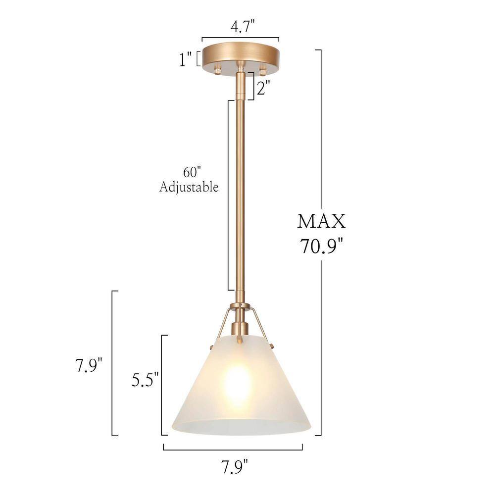 Brass and Gold Bell Pendant Light with Frosted Glass Shade
