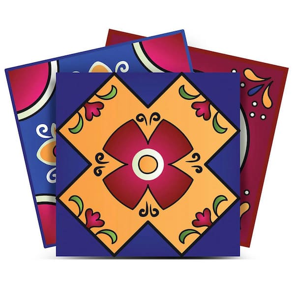 MI ALMA Blue, Orange and Sienna M 7 in. x 7 in. Vinyl Peel and Stick Tile (24 Tiles, 8.17 sq. ft. /Pack)