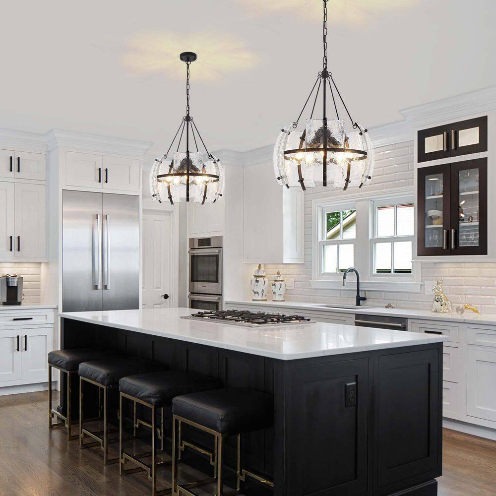 5-Light Black Drum Chandelier, Elegant Hanging Lighting With Handcrafted Textured Glass For Dining Room, Foyer & Bedroom price history on PriceWatchPro