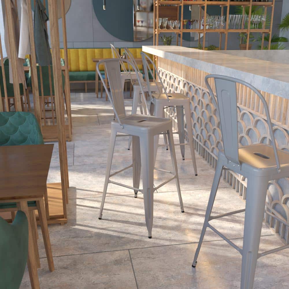 Silver Metal 30" High Backless Industrial Bar Stool