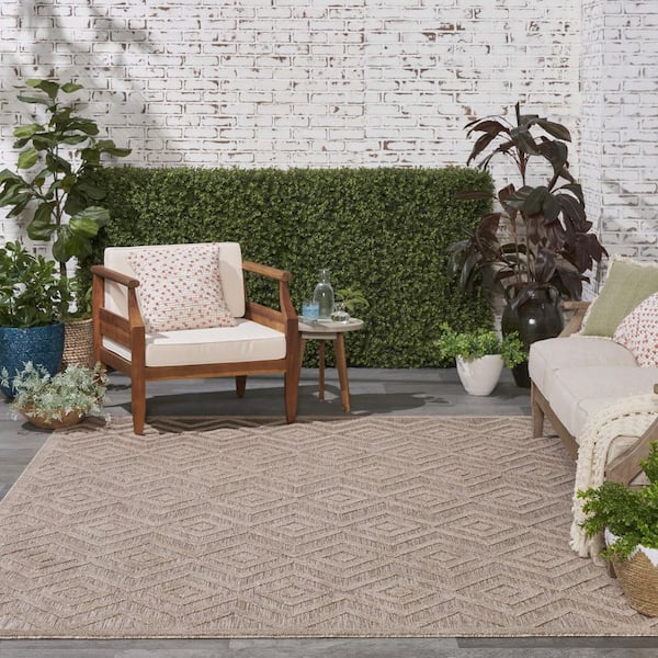 Versatile Natural Beige 9 ft. x 12 ft. Diamond Geometric Indoor Outdoor Area Rug
