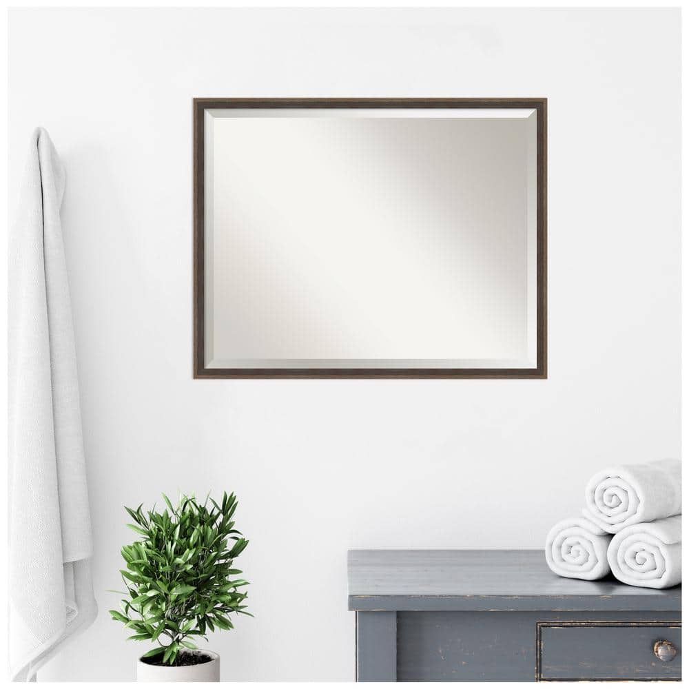 Mocha Brown Hardwood Rectangular Bathroom Vanity Mirror