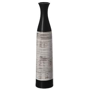 31 in. Handcrafted Black and White Waterproof Ceramic Floor Vase - Neat Classic Bottle Shape