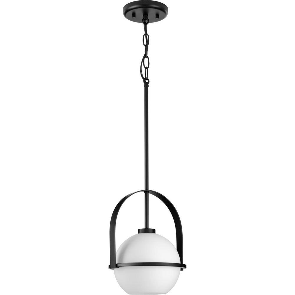 Matte Black Globe Pendant with Opal Glass Shade