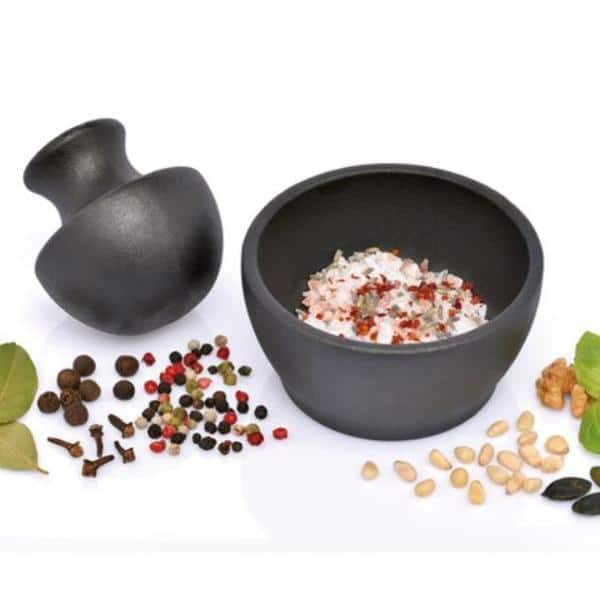 Manu Black Cast Iron Mortar and Pestle Set